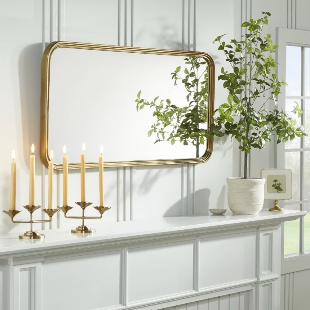 HEARTH & HAND 20"x40" Decorative Molding Rectangular Wall Mirror Antique Brass